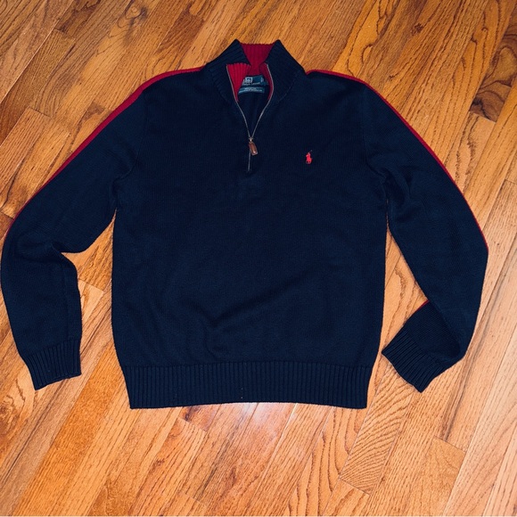 Polo by Ralph Lauren Men's Zip-Up Sweater in Navy and Red - Picture 5 of 5